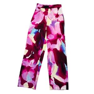 NWT Zara Pink Floral Watercolor High Rise Wide Leg Pants